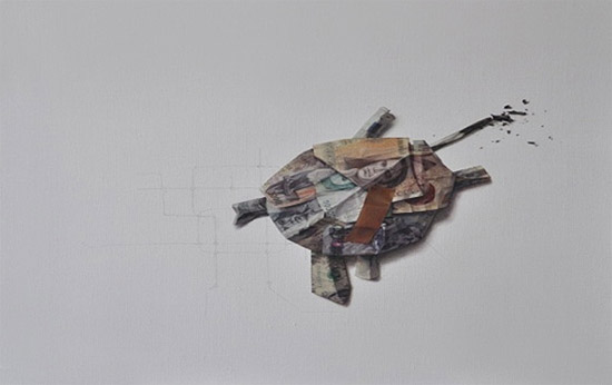 gong he, Money with flames30 50×50cm ,oil on canvas